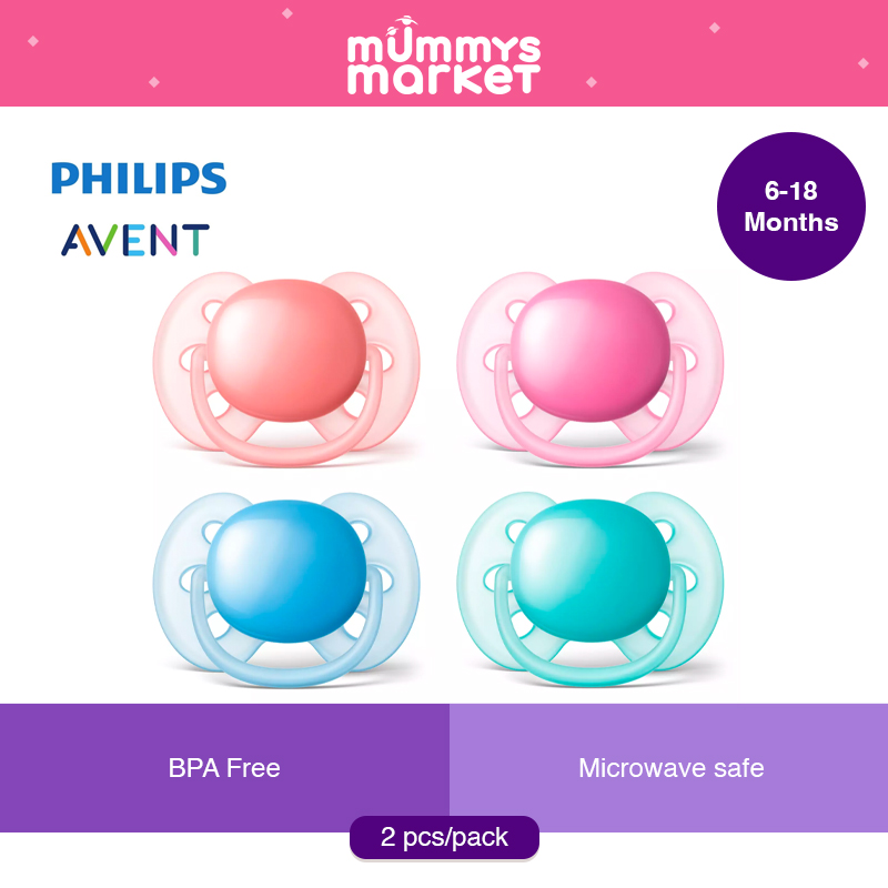 Philips Avent Ultra Soft Soother 6-18months (Twin Pack) SCF212/23 (Mix Plain)